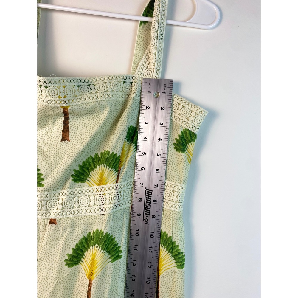 Calypso St Barth Tiered Maxi Dress Size L Palm Tree Print Crochet Trim Cotton - Picture 4 of 11